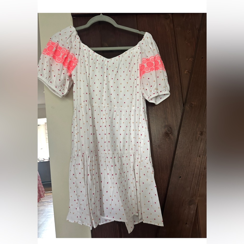LOFT petite babydoll  dress  white and neon design
